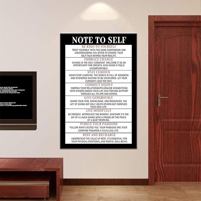 Inspirational Canvas Wall Art Note To Self Motivational Positive Quotes Poster Print for Modern Home Living Room Gym Office Wall Decoration Artwork Stretched and Framed [24''Wx36''H]