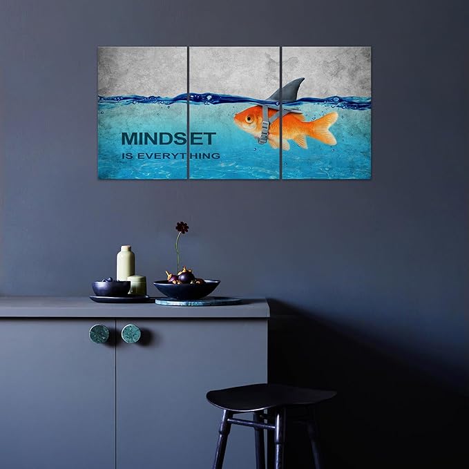Mindset Is Everything Wall Art Goldfish 3 Pieces Inspirational Entrepreneur Posters Painting Artwork Decor For Office Bedroom Living Room Ready To Hang