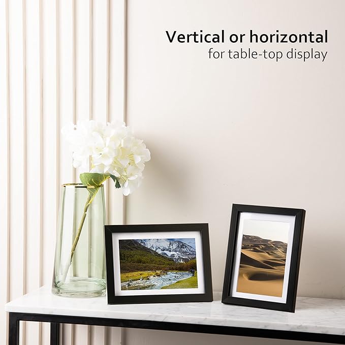 KINLINK 5x7 Picture Frame Black Set of 6, Wooden Photo Frames Matted 4x6 with Plexiglass for 4x6 with Mat or 5x7 without Mat for Table and Wall Display