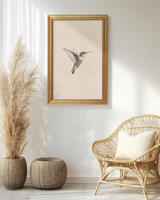 VIYYIEA Vintage Gold Framed Wall Art for Living Room, Birds Canvas Prints Home Decor, Sketch Painting Picture, Bedroom Wall Decor Gifts for Friends or Family -【Hummingbird】-(36L x 24W)