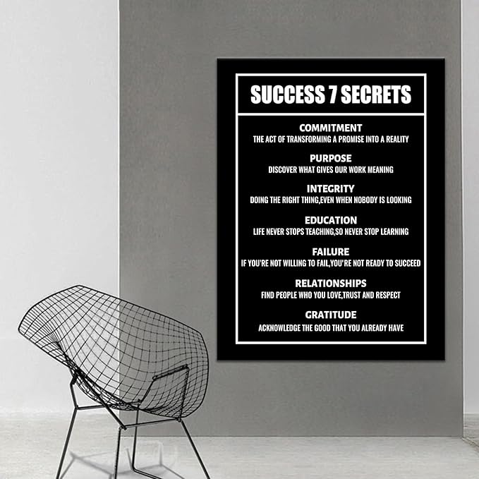 Inspirational Success 7 Secrets Canvas Wall Art Positive Entrepreneur Quotes Poster Print Discipline Picture Artwork for Living Room Classroom Office Wall Decor Stretched and Framed [30''Wx 40''H]