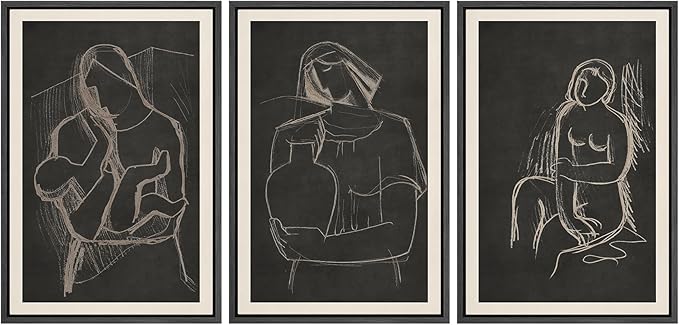 SIGNFORD Framed Wall Art Print Set Black Background Figurative Line Digital Art Modern Art Contemporary for Living Room, Bedroom, Office - 16"x24"x3 BLACK