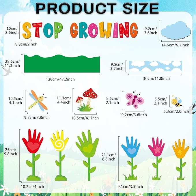 Spring Classroom Bulletin Board Decorations Never Stop Growing Bulletin Board Set Spring Theme Handprint Butterfly DIY Paper Cutouts for Teacher Classroom School Home Kindergarten Supplies
