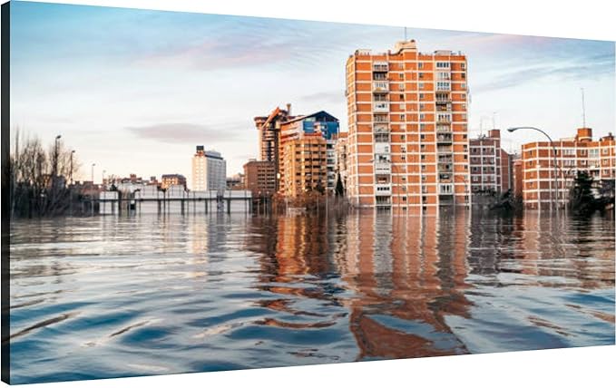 Canvas Wall Art for Living Room Bedroom Hypothetical flood water Madrid due to the effects Big Large Wall Art Decor Framed Painting Wall Pictures Prints Artwork Office
