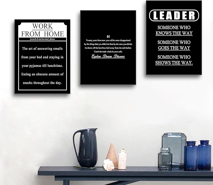 3 Pieces Inspirational Canvas Wall Art Motivational Quotes Explore Dream Discover Work from Home Leader Posters Print Artwork for Office Bedroom Bathroom Wall Picture Ready to Hang [36''W X 16''H]