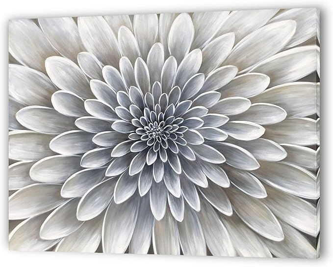 Yihui Arts White Flower Canvas Wall Art - Floral Artwork Print with Embellishment for Calm and Aesthetic Bedroom Decor