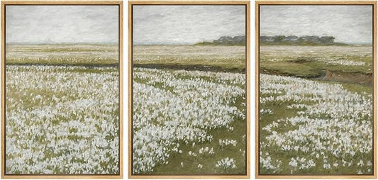 SIGNWIN Framed Canvas Print Wall Art Set White Daisy Flower Country Farm Field Nature Abstract Illustrations Fine Art Decorative Nordic Rustic for Living Room, Bedroom, Office - 24"x36"x3 Natural