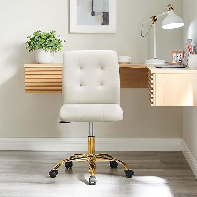 Modway Prim Armless Performance Velvet Office Chair in Gold Ivory