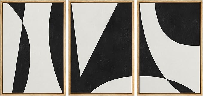 IDEA4WALL Framed Canvas Print Wall Art Set Art Deco Mid-Century Black White Polygons Abstract Shapes Illustrations Modern Art Contemporary for Living Room, Bedroom, Office - 16"x24"x3 Natural