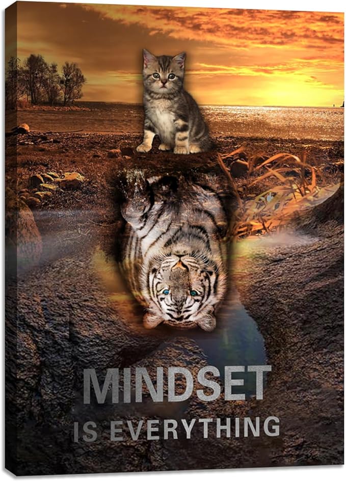 Inspirational Positive Quote Wall Decor Motivational Canvas Wall Art Mindset Wall Art Tiger Posters Prints Inspiring Cat Painting for Office Bedroom Living Room Decor Framed Ready to Hang 18"x24"