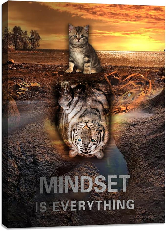 Inspirational Positive Quote Wall Decor Motivational Canvas Wall Art Mindset Wall Art Tiger Posters Prints Inspiring Cat Painting for Office Bedroom Living Room Decor Framed Ready to Hang 18"x24"
