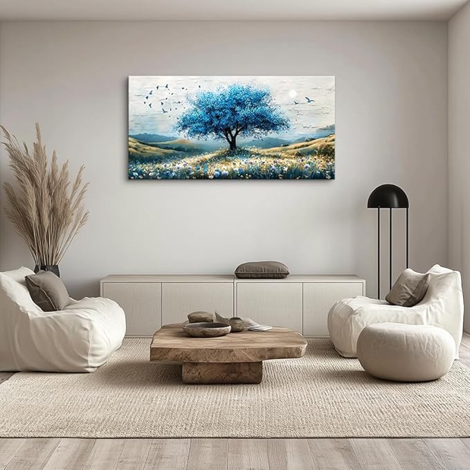 ZUITINGHUA Canvas Wall Art For Living Room Wall Decor For Bedroom Office Wall Decoration The Blue Tree Landscape Painting Farmhouse Pictures Artwork Room Aesthetic Home Decor 20x40 In