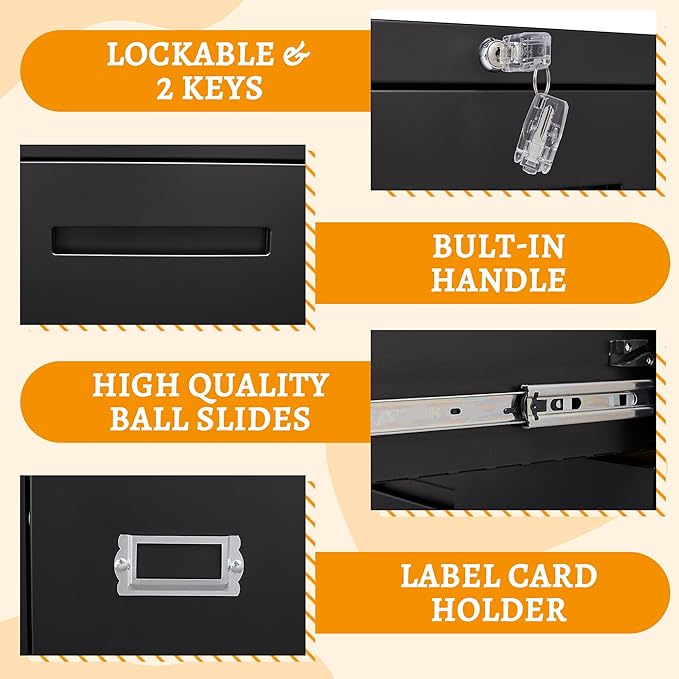 Lateral File Cabinet with Lock, 3 Drawer Metal Filing Cabinet, Lateral Filing Cabinet with Lock for Home Office, Locking Metal Steel Wide File Cabinet for Legal/Letter A4 Size