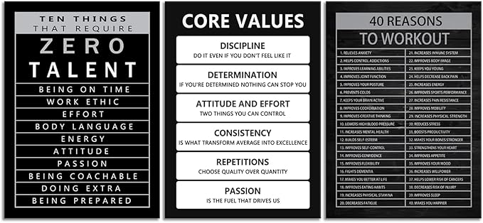 Ten Things That Require Zero Talent Inspirational Canvas Wall Art 3 Pieces Print Painting Office Decor Core Values Posters Motivational Picture for Wall Art Decor Living room Framed [60''Wx 28''H]