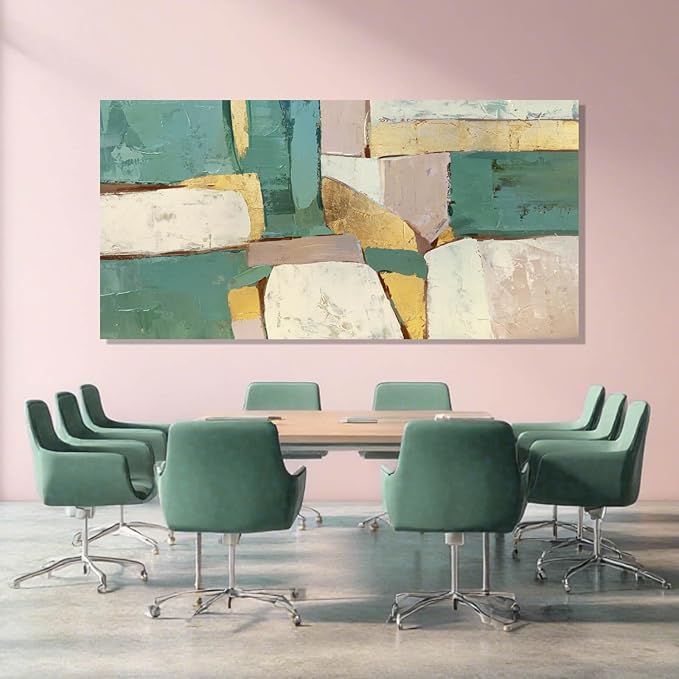 ZENPEE Green and White Large Wall Art, Abstract Wall Art, Cuadros para Sala Elegantes y Modernos, Wall Decor Living Room Posters | 24" x 48"