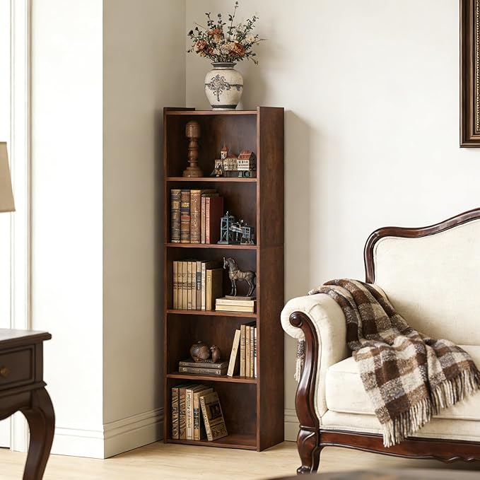 ZENY 5-Tier Shelf Bookcase, Freestanding Wood Storage Display Open Bookshelf for Home Office (Rustic Brown)