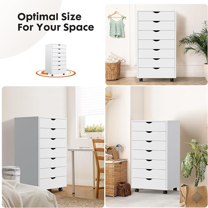 OLIXIS File Cabinet with 7 Drawers Rolling Filing Cabinets Under Desk Storage Printer Stand with Wheels,Mobile File Cabinet for Home Office
