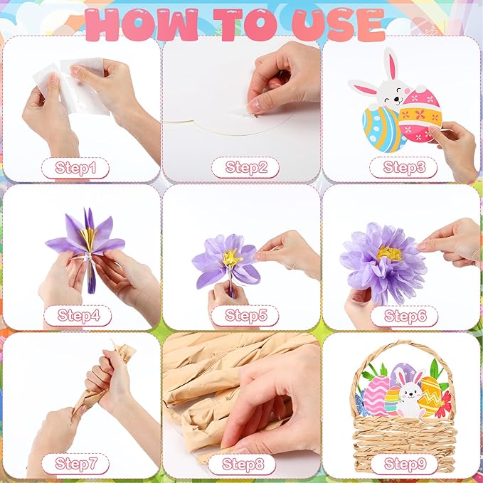 Pasimy 72 Pcs Spring Easter Bulletin Board Decorations 3D Egg Bunny Flowers Paper Cutouts Classroom Decors Egg Cited for Spring with Grass Flowers Birds Bunny for Home Nursery School Party Supplies