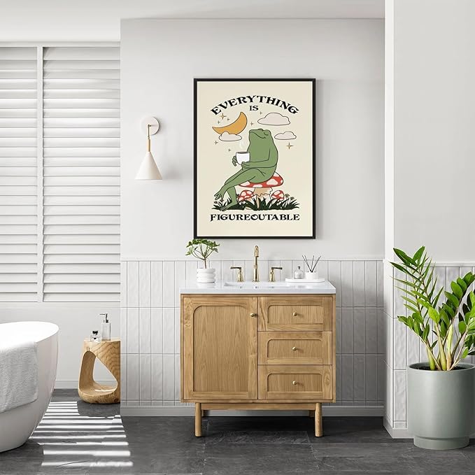 Everything Is Figureoutable Motivational Wall Art Funny Frog Coffee Inspirational Poster Positive Quote Daily Reminder Canvas Print Affirmation Wall Decor for Home Office 12x16inch Aluminum Framed