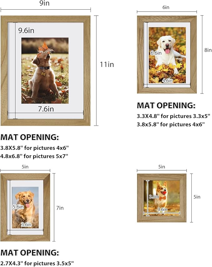 Egofine Picture Frame Set 12 Pack, Gallery Wall Frame Collage with Two 8x10, Four 5x7, Four 4x6, Two 4x4 for Wall and Tabletop, Made of Solid Wood, Covered by Plexiglass, Carbonized Brown