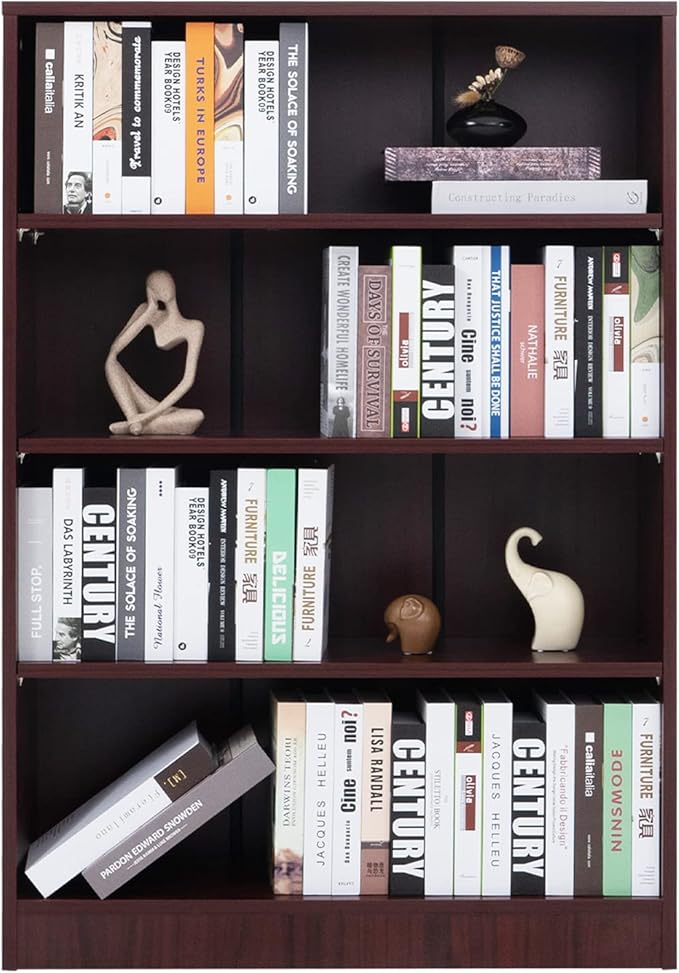 Farini Mahogany Bookshelf for Bedroom 4 Shelf Office Bookcase 48 Inches Tall Modern Wood Bookshelf for Living Room 4 Tier Wide Manga Books