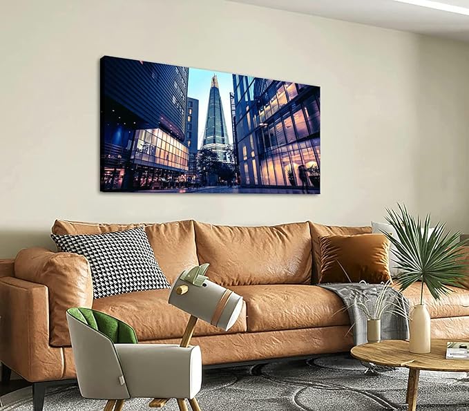 Canvas Wall Art for Living Room Bedroom The Shard Central London at dusk Big Large Wall Art Decor Framed Painting Wall Pictures Prints Artwork Office