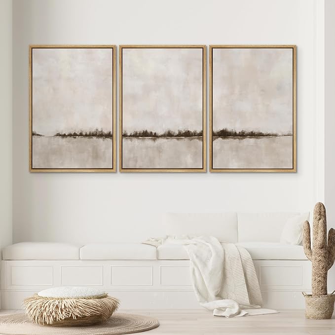 SIGNWIN Framed Canvas Print Wall Art Set Brown Tan Pastel Watercolor Grunge Landscape Abstract Shapes Illustrations Decorative Relax/Calm Zen for Living Room, Bedroom, Office - 24"x36"x3 Natural