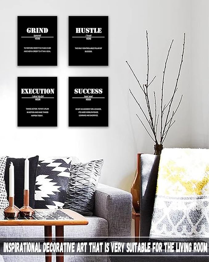 Inspirational Office Canvas Wall Art Framed,Motivational Wall Decor for Office,Inspirational Quotes Wall Art for Living Room,Sayings for Wall Decor,8” x10” x4 PCS (FRAMED)