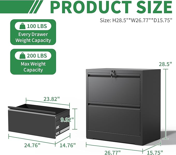 2 Drawer Lateral File Cabinet with Lock