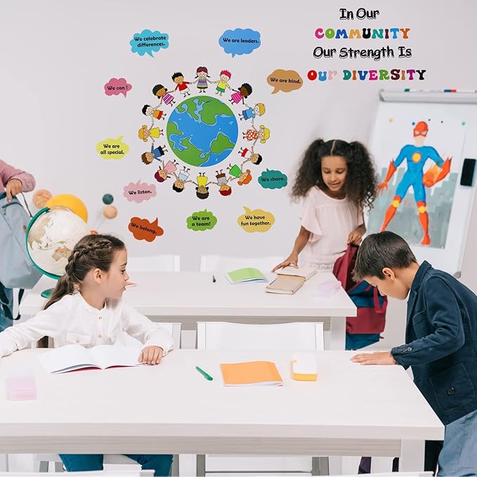 31 Pcs Bulletin Board Decoration Set Classroom Decorations Diverse Children Borders Cutouts for Party School Student Teacher (Our Strength is Our Diversity)