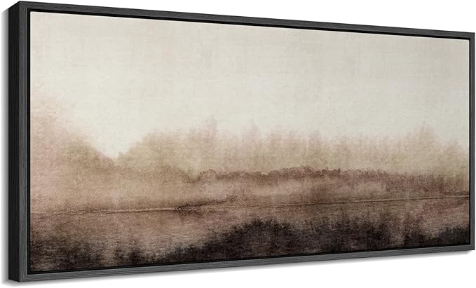 SIGNFORD Extra Large Framed Canvas Misty Woodland Neutral Landscape Illustrations Modern Art Calm Warm for Living Room, Bedroom, Office - 60"x30"