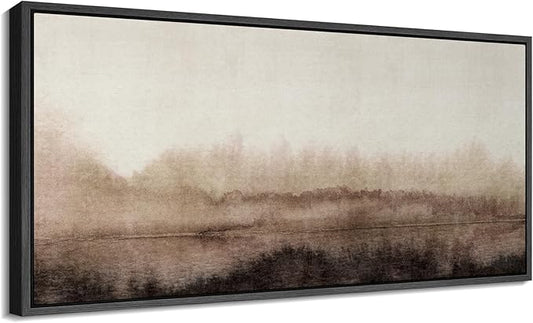 SIGNFORD Extra Large Framed Canvas Misty Woodland Neutral Landscape Illustrations Modern Art Calm Warm for Living Room, Bedroom, Office - 60"x30"