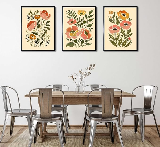 SFXYRTAH 3Pcs Boho Floral Wall Art Abstract Botanical Flower Canvas Prints Minimalist Plant Posters Printing Artwork for Living Room Bedroom Office Home Decor Unframed (16x24in posters)