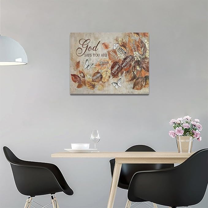yerretin Fall Christian Leaves Wall Art Autumn Religious Pictures Wall Decor Rustic God Says Canvas Painting Modern Artwork Home Decoration for Living Room Bathroom Bedroom Office Framed 16"x12"
