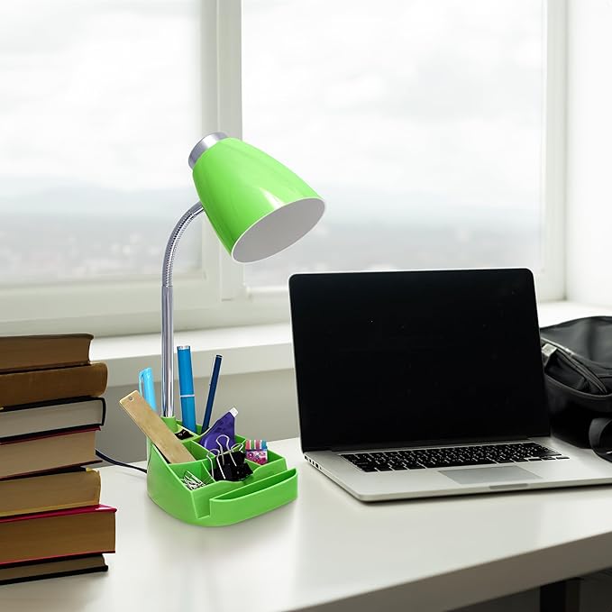 Simple Designs LD1067-GRN Compartmental Desk Lamp with iPhone/iPad/Tablet Stand, Bendable Gooseneck, for Office, Living Room, Nightstand, Library, Entryway, Green