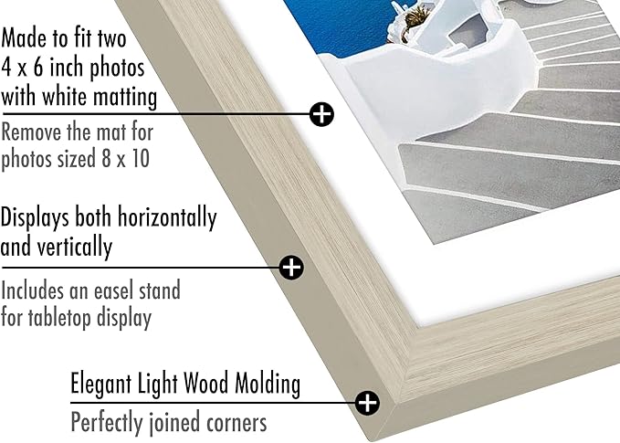Americanflat 4x6 Double Picture Frame with Shatter-Resistant Glass - Fits Two 4x6 Photos or use as One 8x10 Picture Frame - Signature Collection - Collage Frames for Tabletop and Wall - Light Wood
