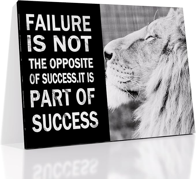 Motivational Lion Canvas Posters Print Wall Art Office Decor Animal Success Inspirational Quotes Theme Picture Painting Artwork for Home Bedroom Classroom School Stretched and Framed [24''W x 18''H]