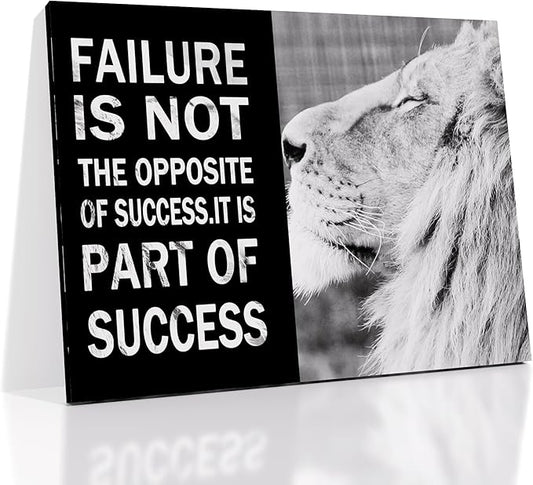Motivational Lion Canvas Posters Print Wall Art Office Decor Animal Success Inspirational Quotes Theme Picture Painting Artwork for Home Bedroom Classroom School Stretched and Framed [24''W x 18''H]