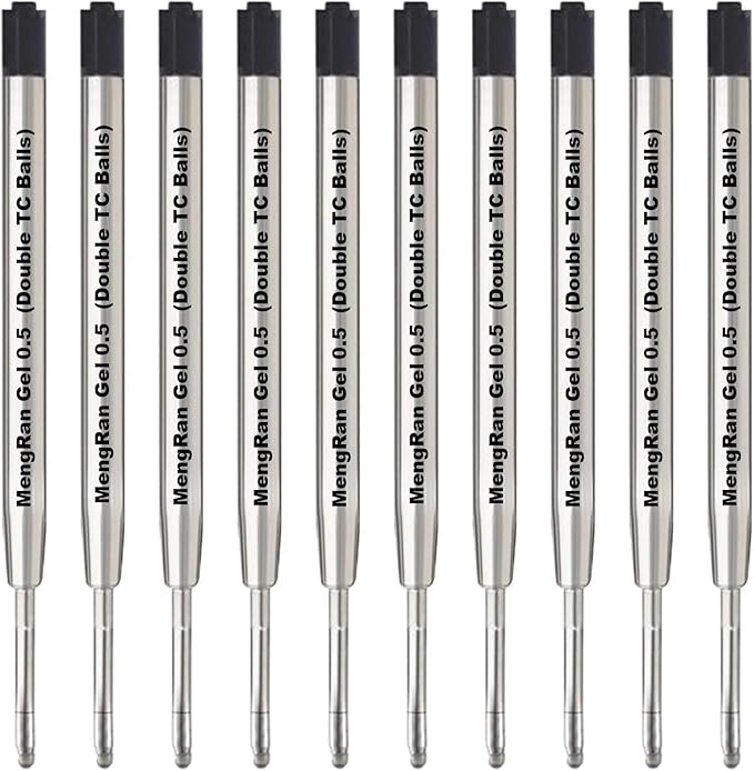 MengRan 3.9'' Gel Ink Pen Refills for Click Pens, 0.5mm Fine Tip,Compatible with Parker Pen Refill (Gel Ink-Black Ink-10Pcs)