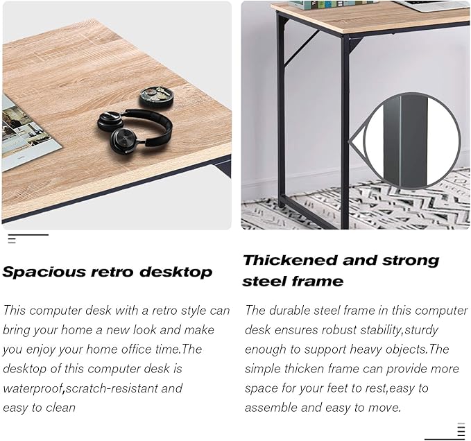 HCB Computer Desk 39inch Home Office Desk Writing Study Table Modern Simple Style PC Desk with Black Metal Frame(Nature),39x20x29inch