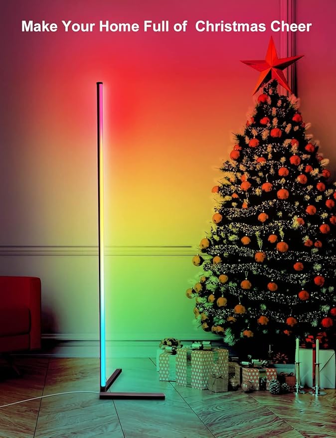 Corner Floor Lamp,65”Color Changing LED Floor Lamp with Music Sync,Modern Mood Lighting Corner Lamp with Remote&App Control,Creative DIY Mode&Timing,RGB Floor Lamps for Living Room Gaming Room-2PCs