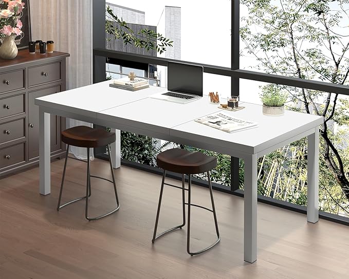 63 x 31 Inch Large Computer Desk, Modern Office Desk with Adjustable Feet, Gaming Desk with Deep Desktop, Study Writing Table for Home Office, Work from Home, White