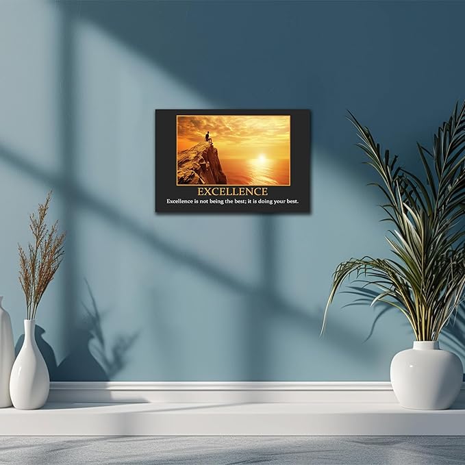 UZMKM - Office Wall Art, Motivational & Inspirational Quotes Canvas Wall Art for Home Office Wall Decor, Positive Quote Wall Decor, EXCELLENCE Words Poster Frame for Company Wall Decor 12x18 Inch