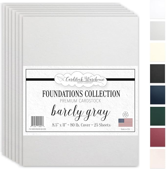 Cardstock Warehouse Foundations 100% Recycled Barely Gray Greige Cardstock Paper – 25 Sheets, 8.5 x 11" - 80 lb/215 GSM Premium Gray Card stock for Die-cutting, Laser, Inkjet Printing & DIY Projects
