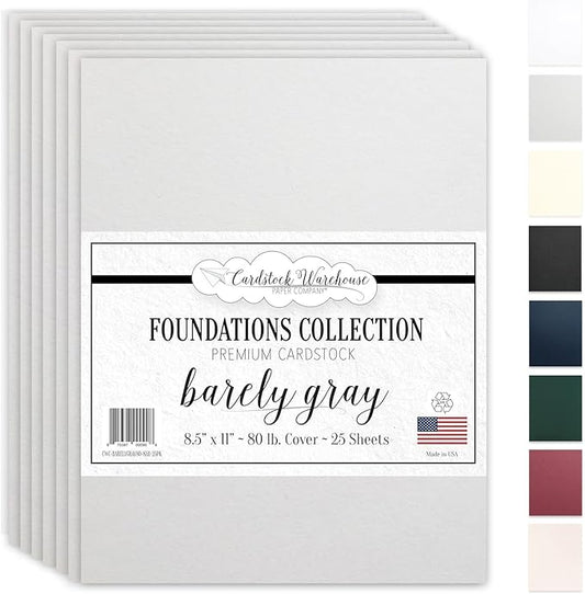 Cardstock Warehouse Foundations 100% Recycled Barely Gray Greige Cardstock Paper – 25 Sheets, 8.5 x 11" - 80 lb/215 GSM Premium Gray Card stock for Die-cutting, Laser, Inkjet Printing & DIY Projects