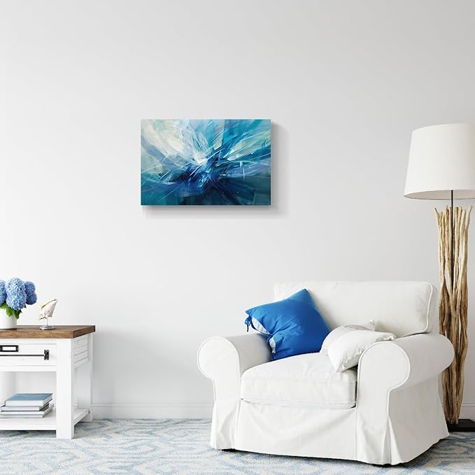 gaosoul Modern Abstract Canvas Wall Art Blue Harness Graffiti Painting on White Background Stylish Framed Minimalism Artwork Prints for Living Room Bedroom Office Decor 24x16in