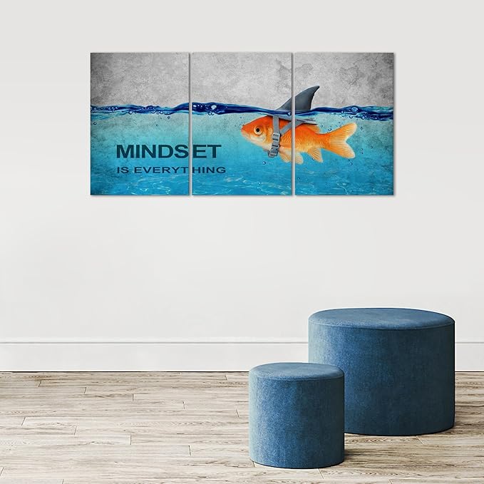 Mindset Is Everything Wall Art Goldfish 3 Pieces Inspirational Entrepreneur Posters Painting Artwork Decor For Office Bedroom Living Room Ready To Hang