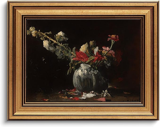 Gold Framed Wall Art Vintage Canvas Wall Art Fading Flowers Floral Artwork Prints Picture for Living Room Bedroom Farmhouse Bathroom Office Decor, 8x10