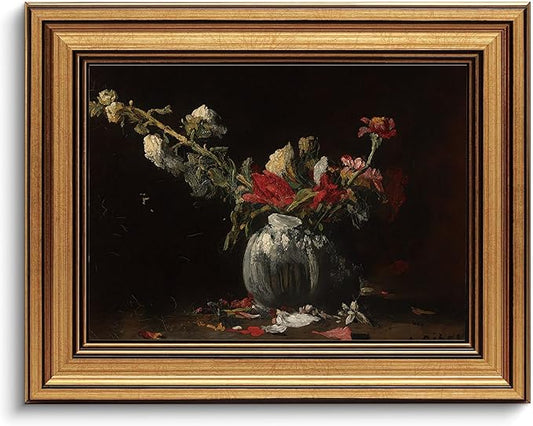 Gold Framed Wall Art Vintage Canvas Wall Art Fading Flowers Floral Artwork Prints Picture for Living Room Bedroom Farmhouse Bathroom Office Decor, 8x10