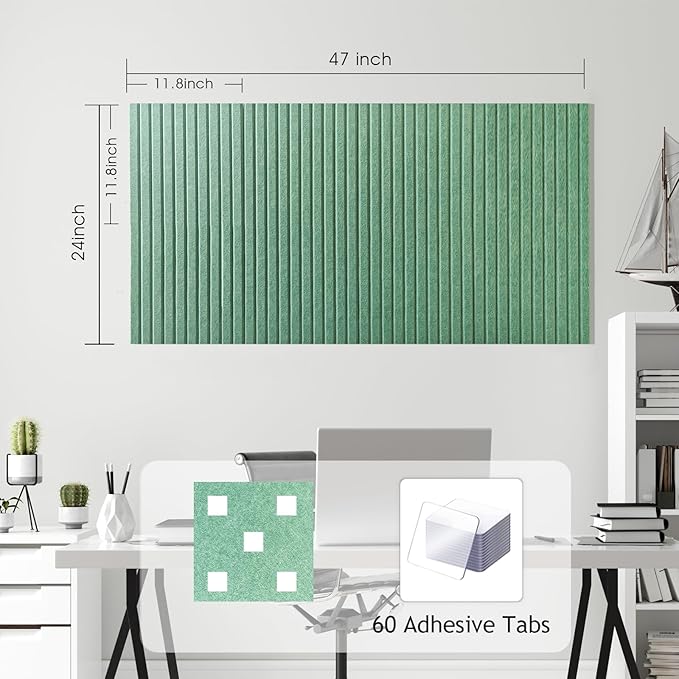 Large Cork Board for Office, 8 Pack Felt Wall Tiles with Slat Wall Paneling and Safe Removable Adhesive Tabs, Felt Bulletin Board Pin Board Cork Boards for Walls - Jade Green